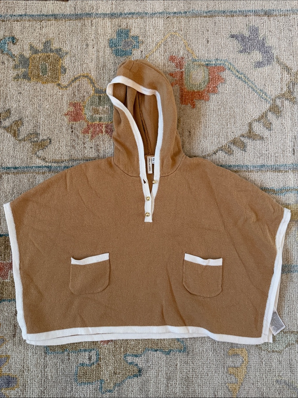 Janie and Jack Tan Hooded Poncho with White Trim